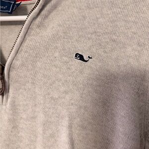 Vineyard Vines Women’s Heather Light Gray Quarter-Zip Sweater with Whale Logo